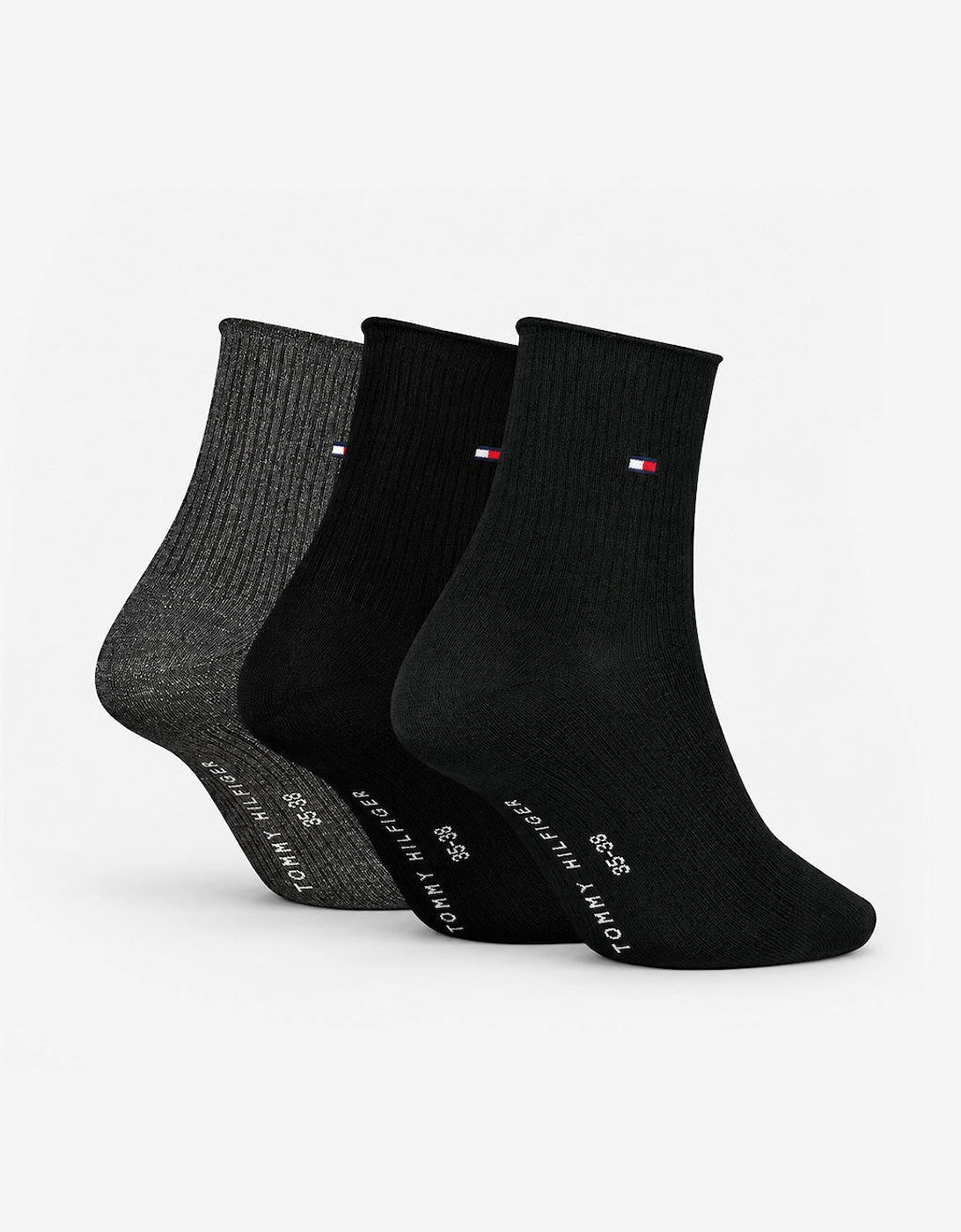 Tommy Hilfiger 3 Pack Giftbox Lurex Womens Crew Socks Black