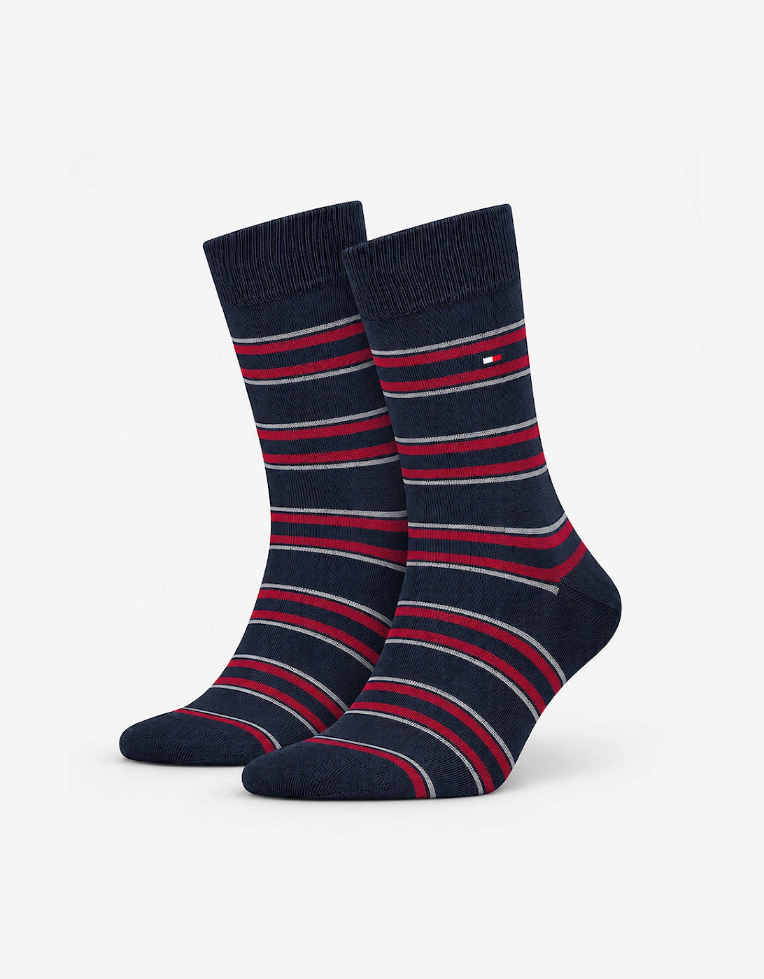 Tommy Hilfiger 3 Pack Giftbox Monogram Stripe Mens Crew Socks Navy