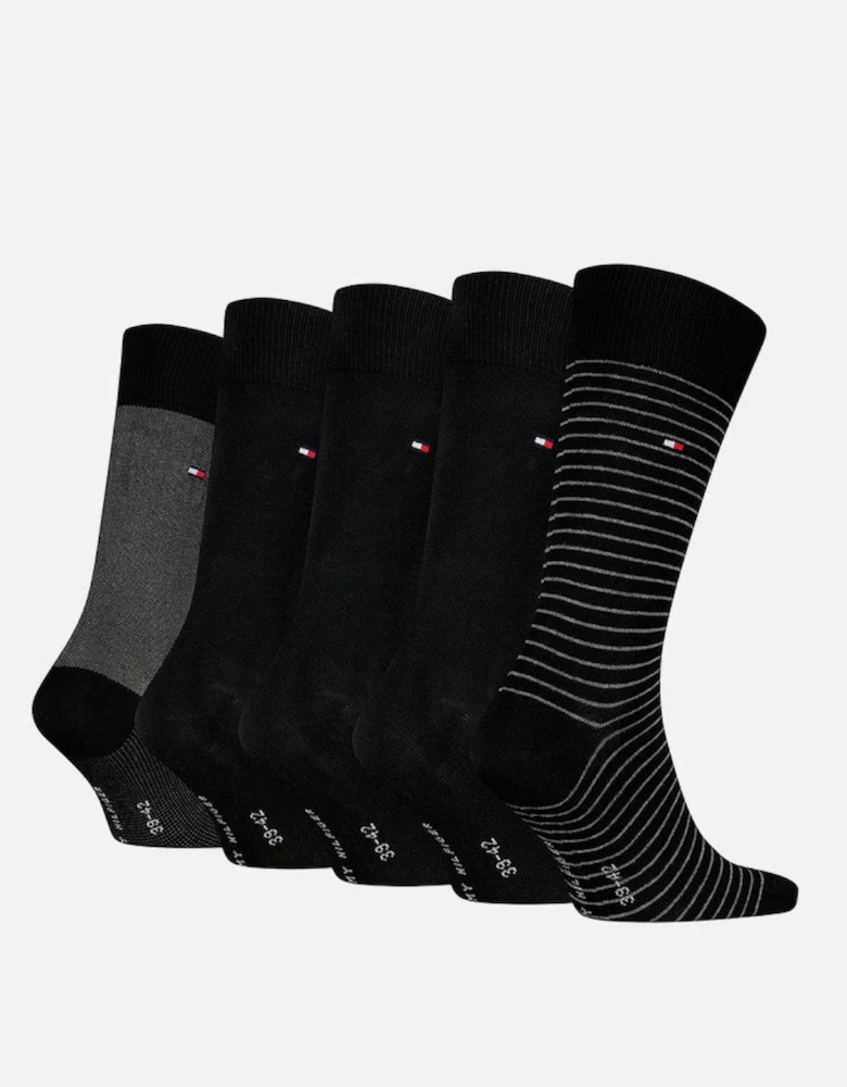 Tommy Hilfiger 5 Pack Giftbox Stripe Mens Crew Socks Black