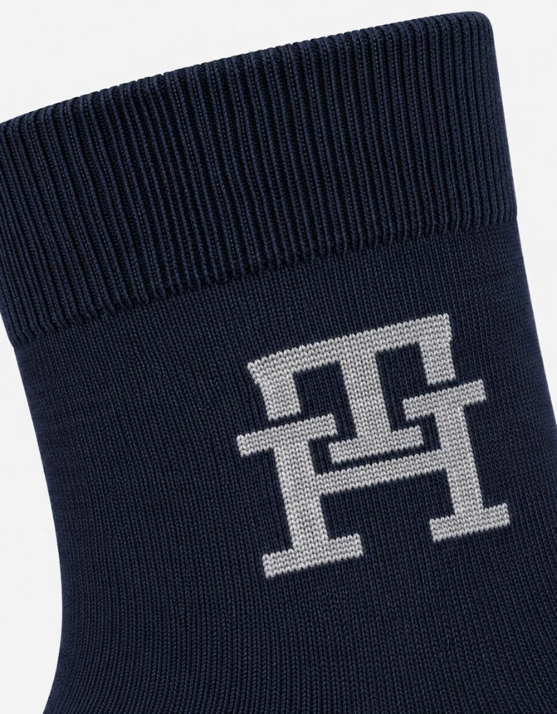 Tommy Hilfiger 3 Pack Giftbox Monogram Stripe Mens Crew Socks Navy
