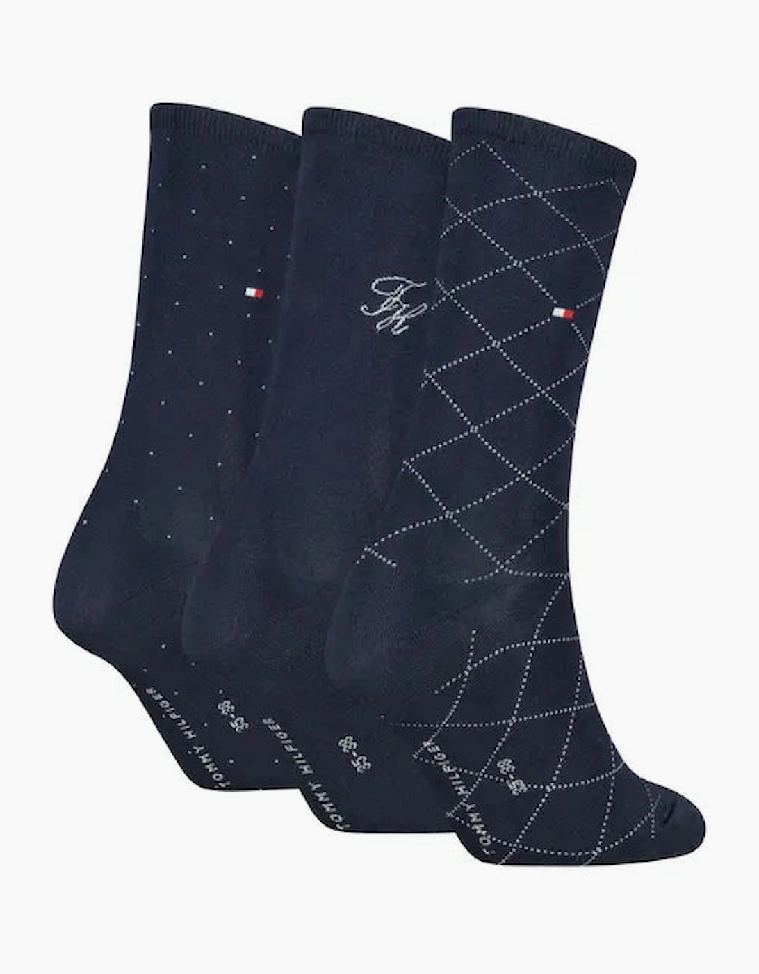 Tommy Hilfiger 3 Pack Giftbox Monogram Womens Crew Socks Navy