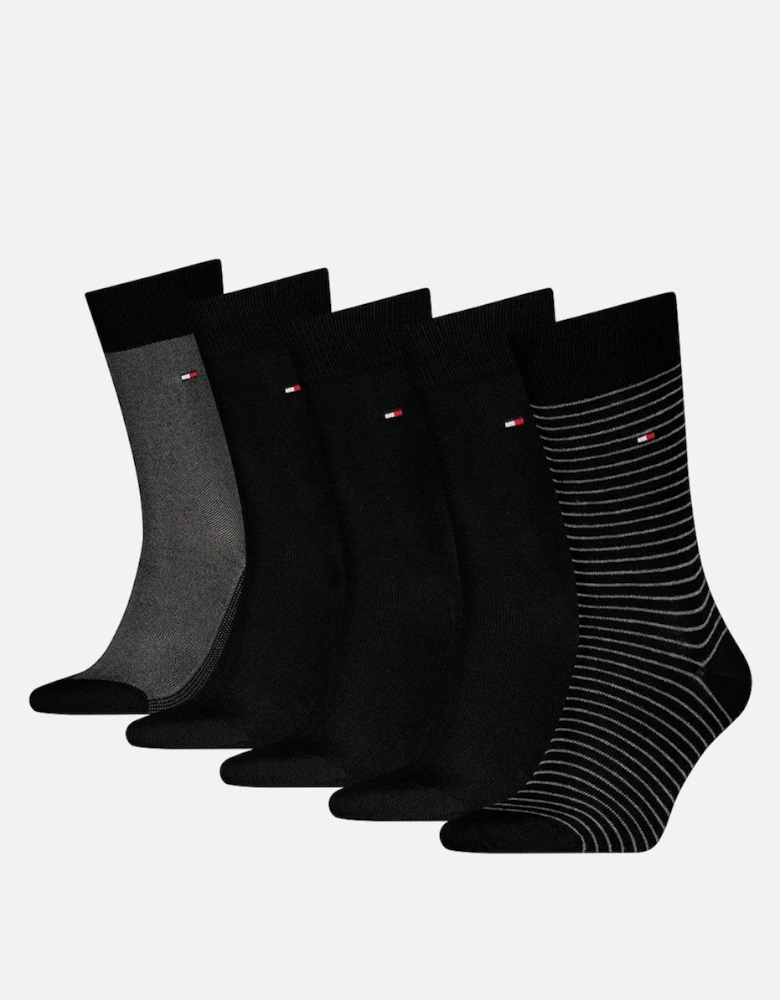 Tommy Hilfiger 5 Pack Giftbox Stripe Mens Crew Socks Black