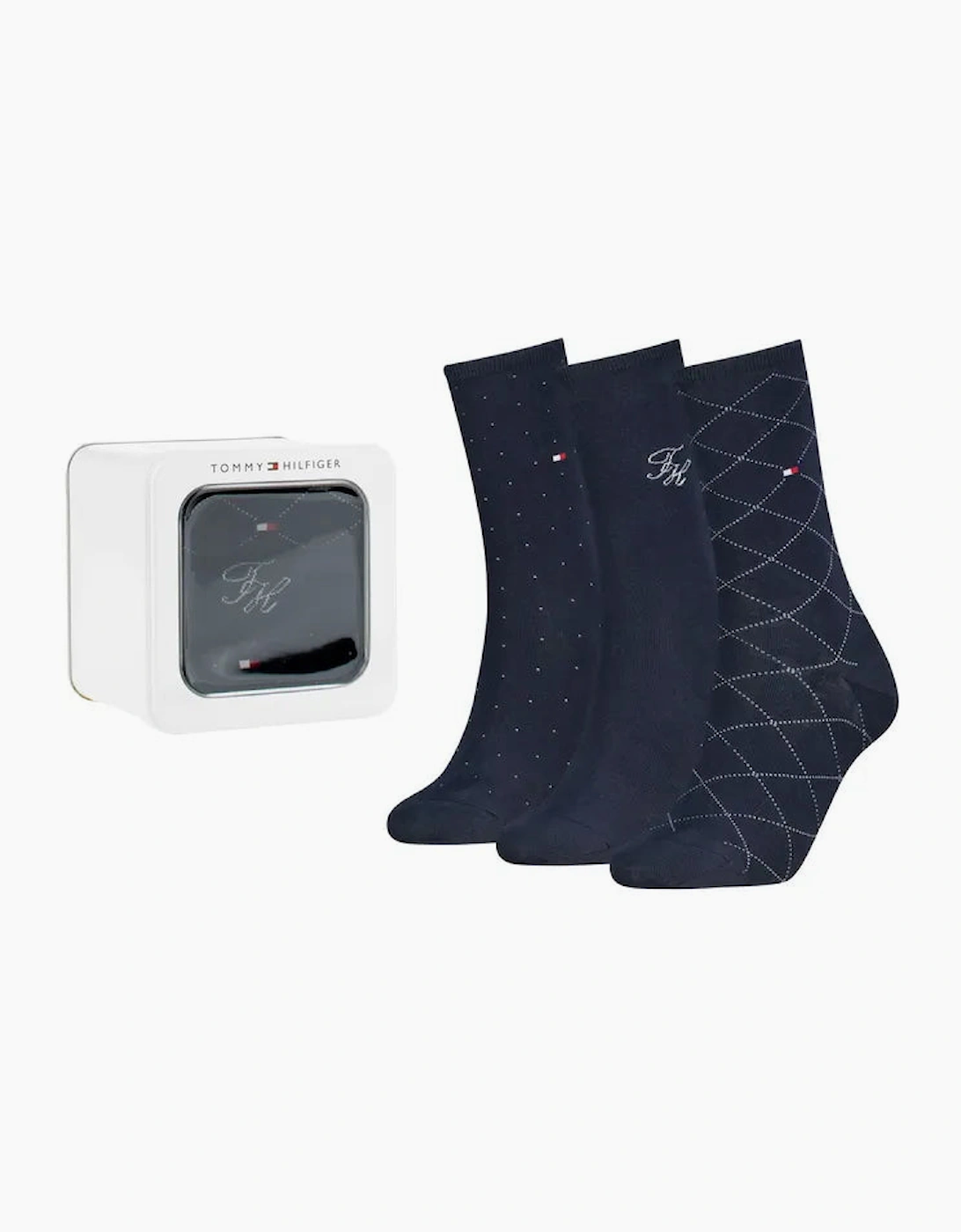 Tommy Hilfiger 3 Pack Giftbox Monogram Womens Crew Socks Navy