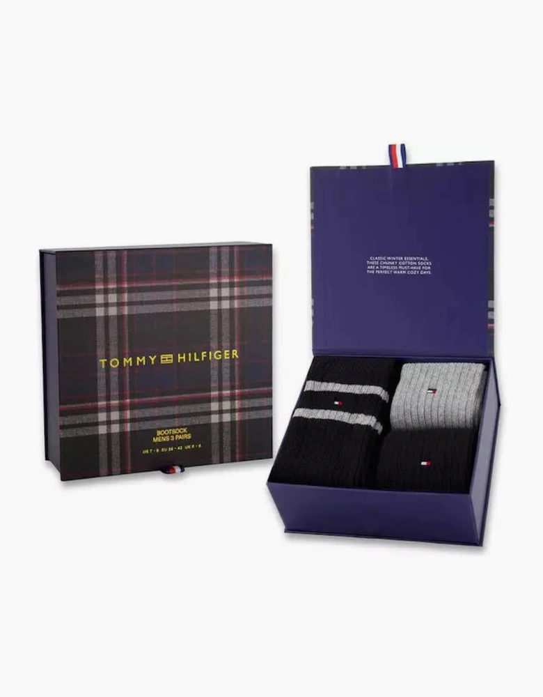 Tommy Hilfiger 3 Pack Giftbox Bootsock Mens Crew Socks Black