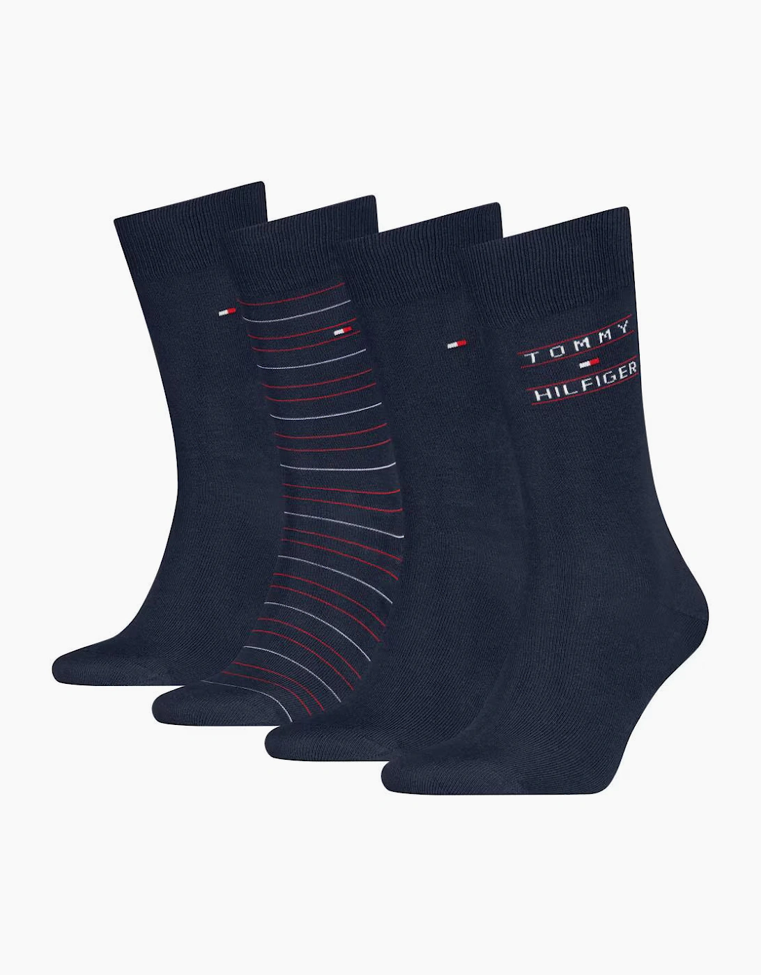 Tommy Hilfiger 4 Pack Giftbox Tommy Stripe Mens Crew Socks Navy