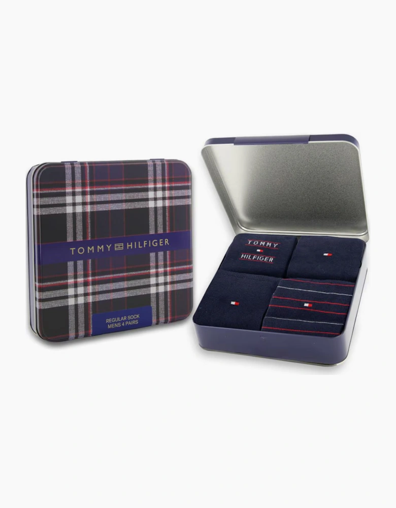 Tommy Hilfiger 4 Pack Giftbox Tommy Stripe Mens Crew Socks Navy