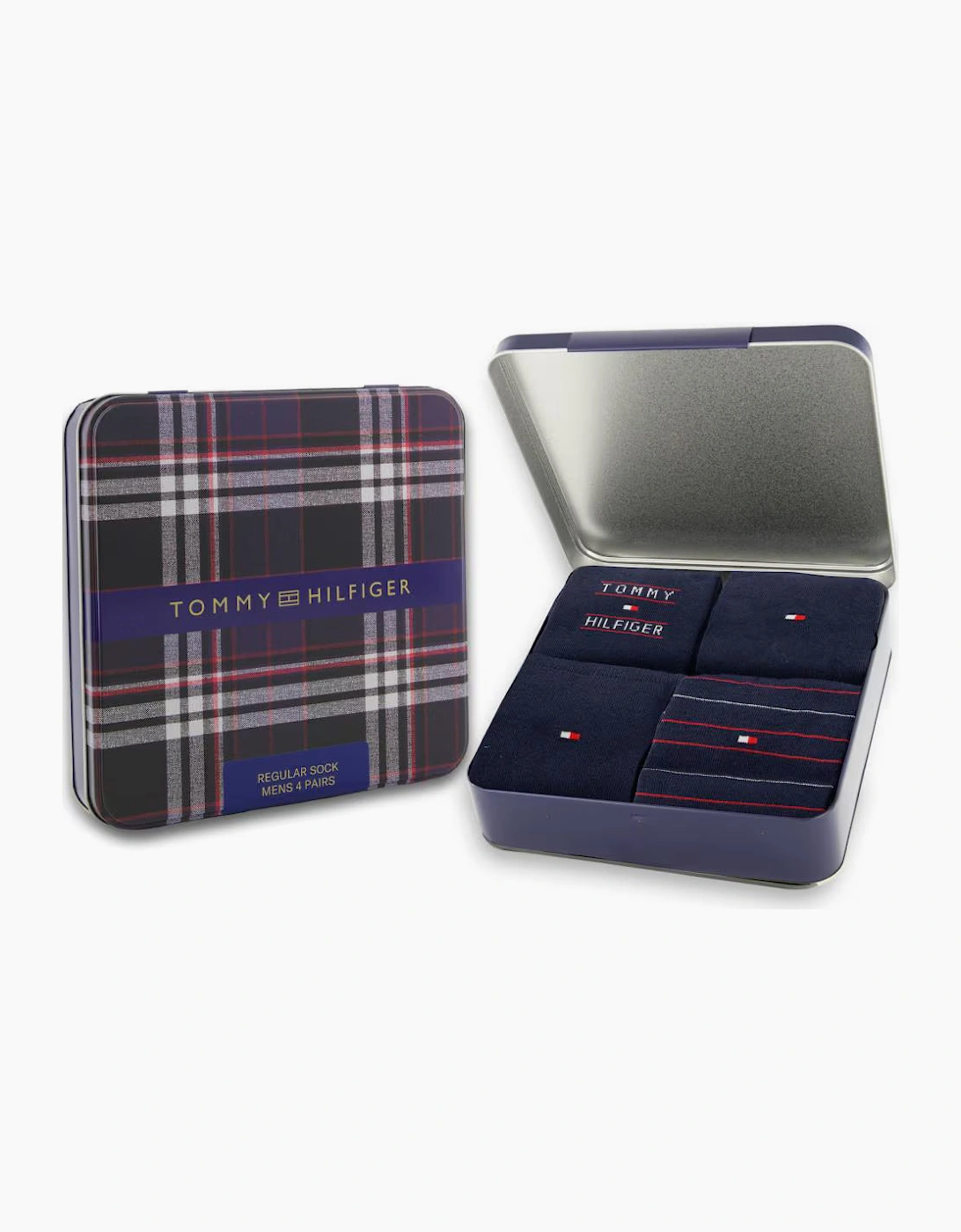 Tommy Hilfiger 4 Pack Giftbox Tommy Stripe Mens Crew Socks Navy