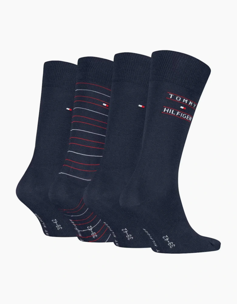 Tommy Hilfiger 4 Pack Giftbox Tommy Stripe Mens Crew Socks Navy
