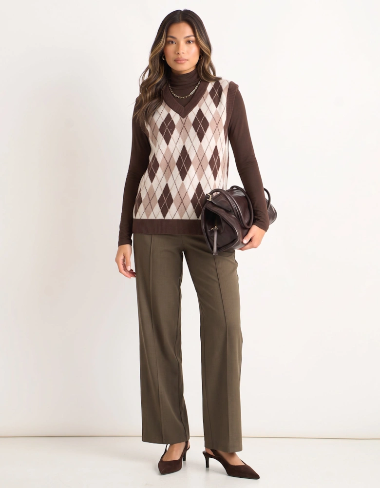 Chocolate Argyle Knit Vest Jumper