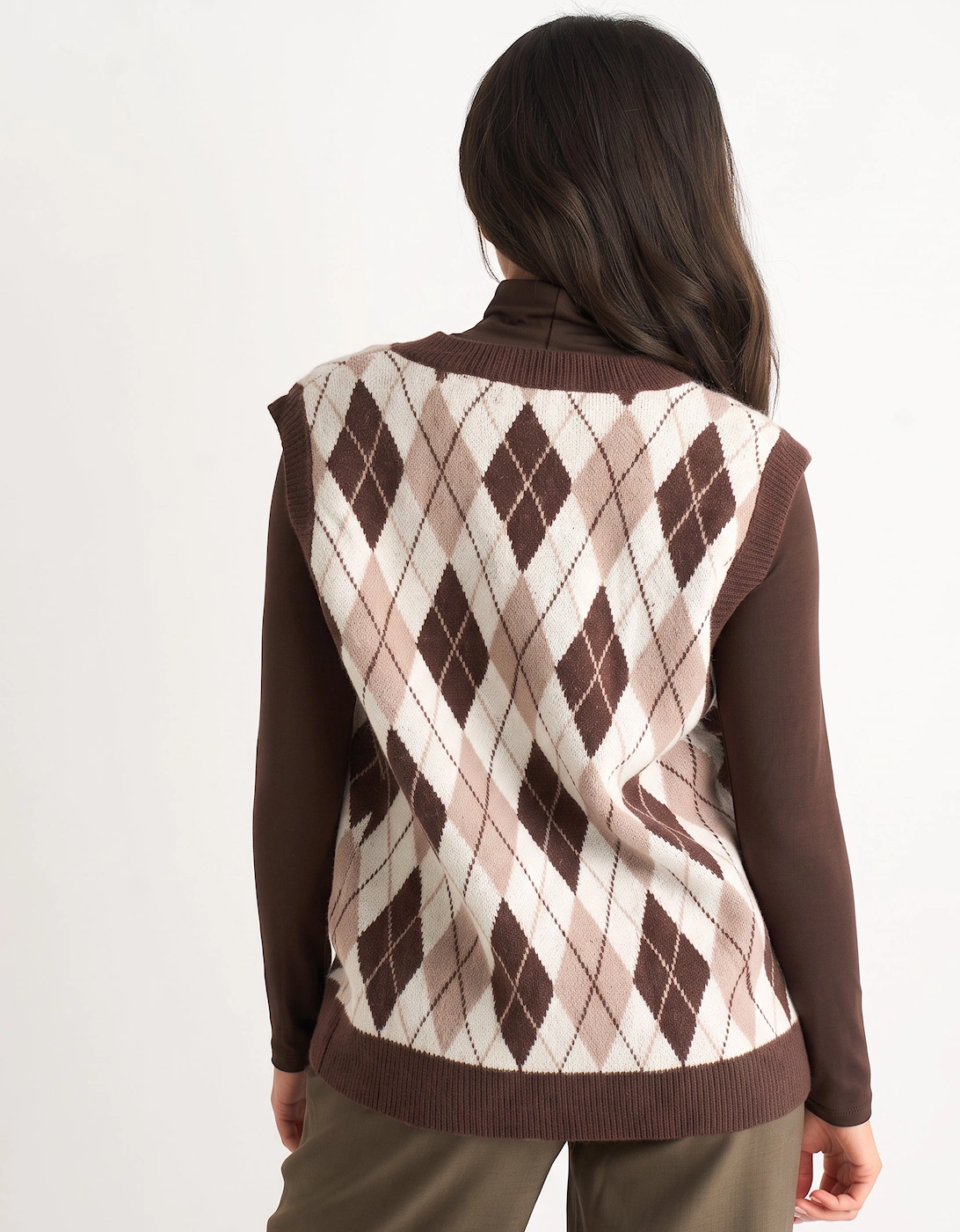 Chocolate Argyle Knit Vest Jumper