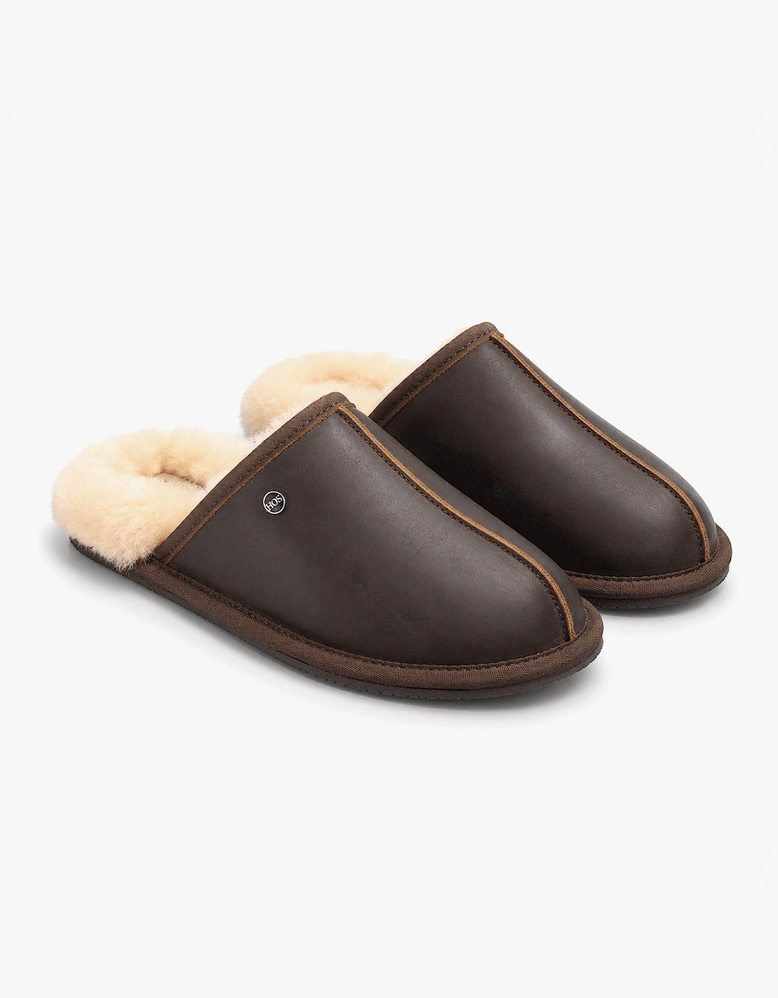 HOS Sheepskin EDWIN Mens Mules Brown Leather