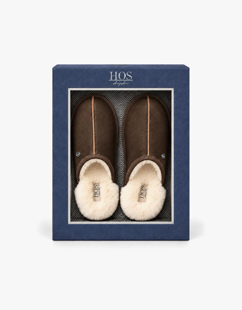 HOS Sheepskin EDWIN Mens Mules Brown Leather