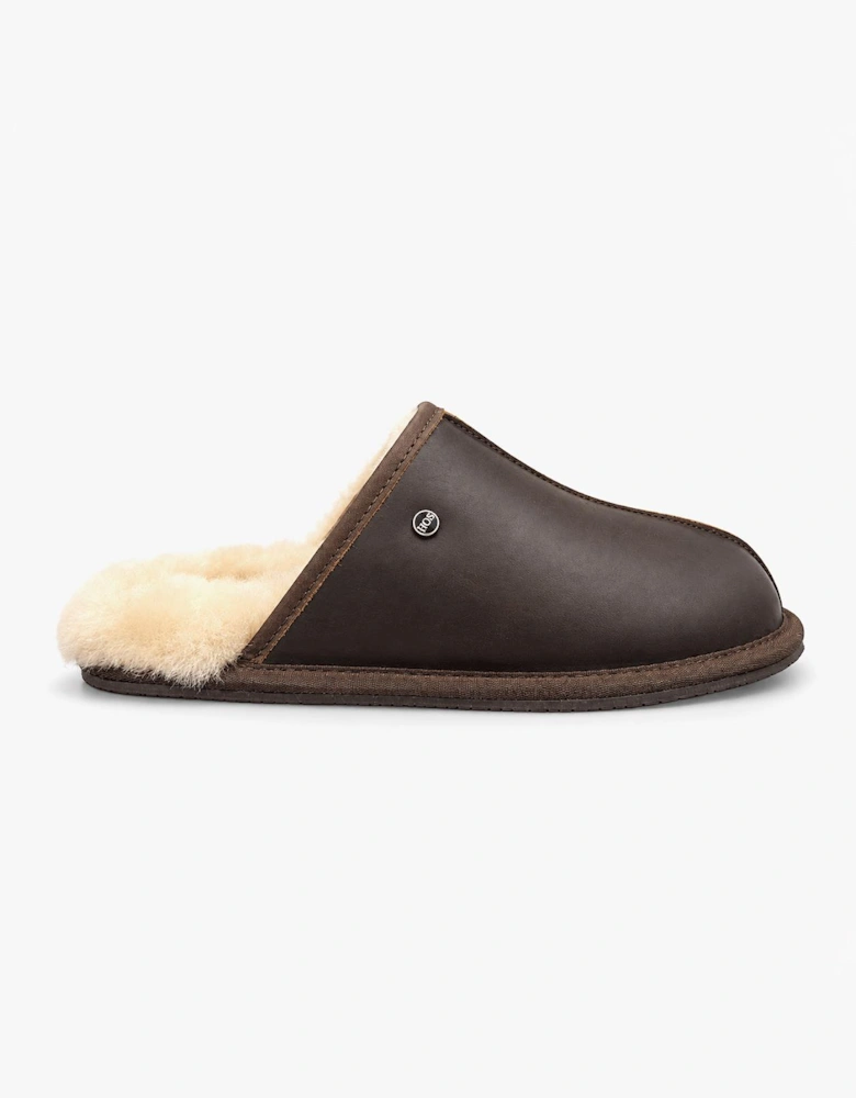 HOS Sheepskin EDWIN Mens Mules Brown Leather