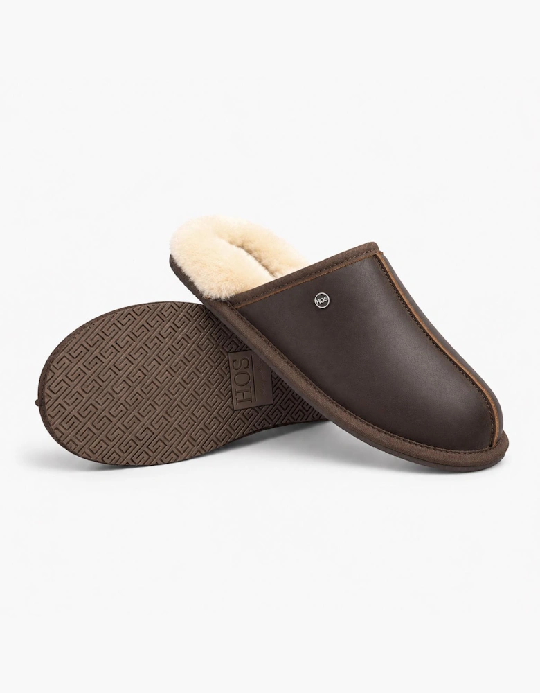 HOS Sheepskin EDWIN Mens Mules Brown Leather