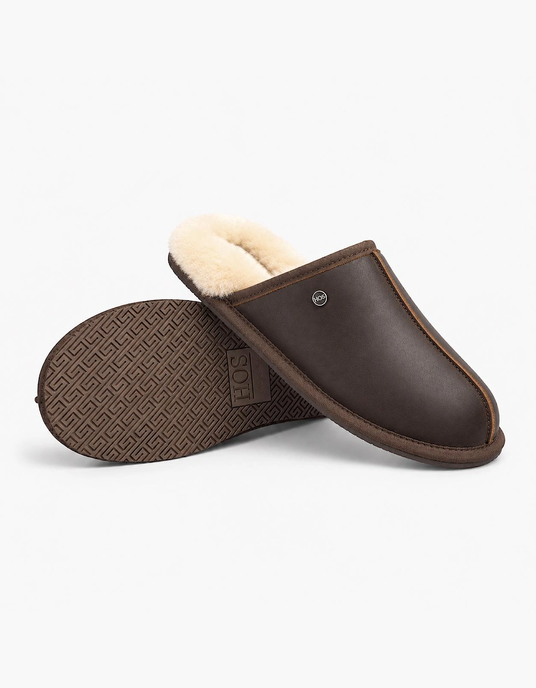 HOS Sheepskin EDWIN Mens Mules Brown Leather