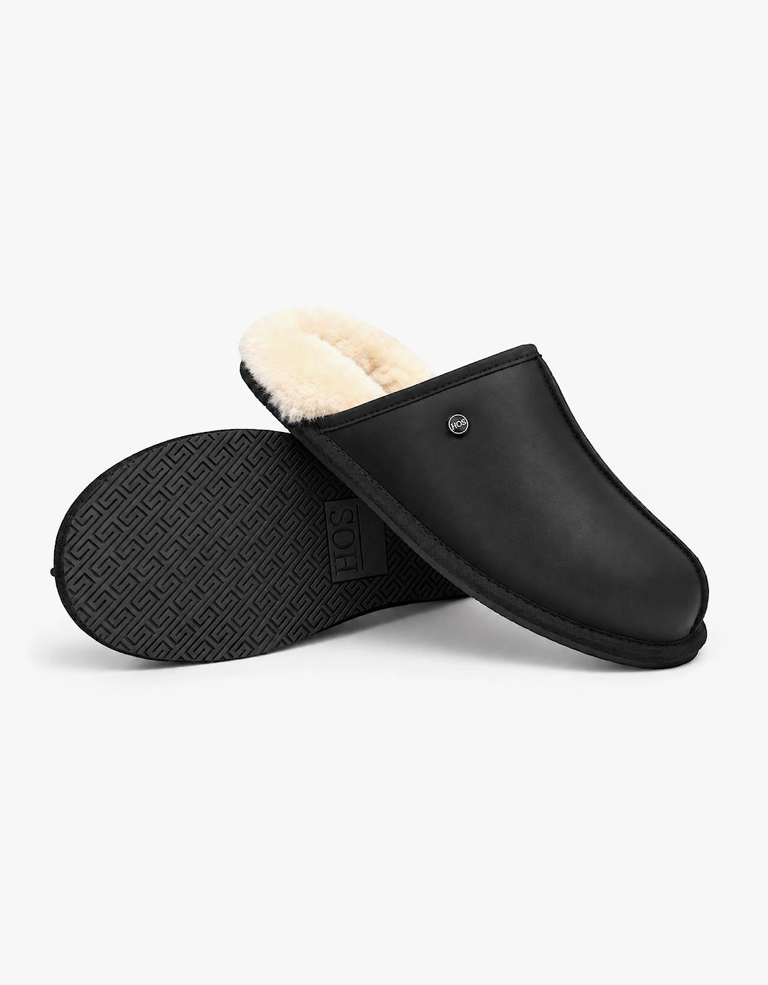 HOS Sheepskin EDWIN Mens Mules Black Leather