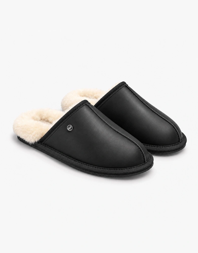 HOS Sheepskin EDWIN Mens Mules Black Leather