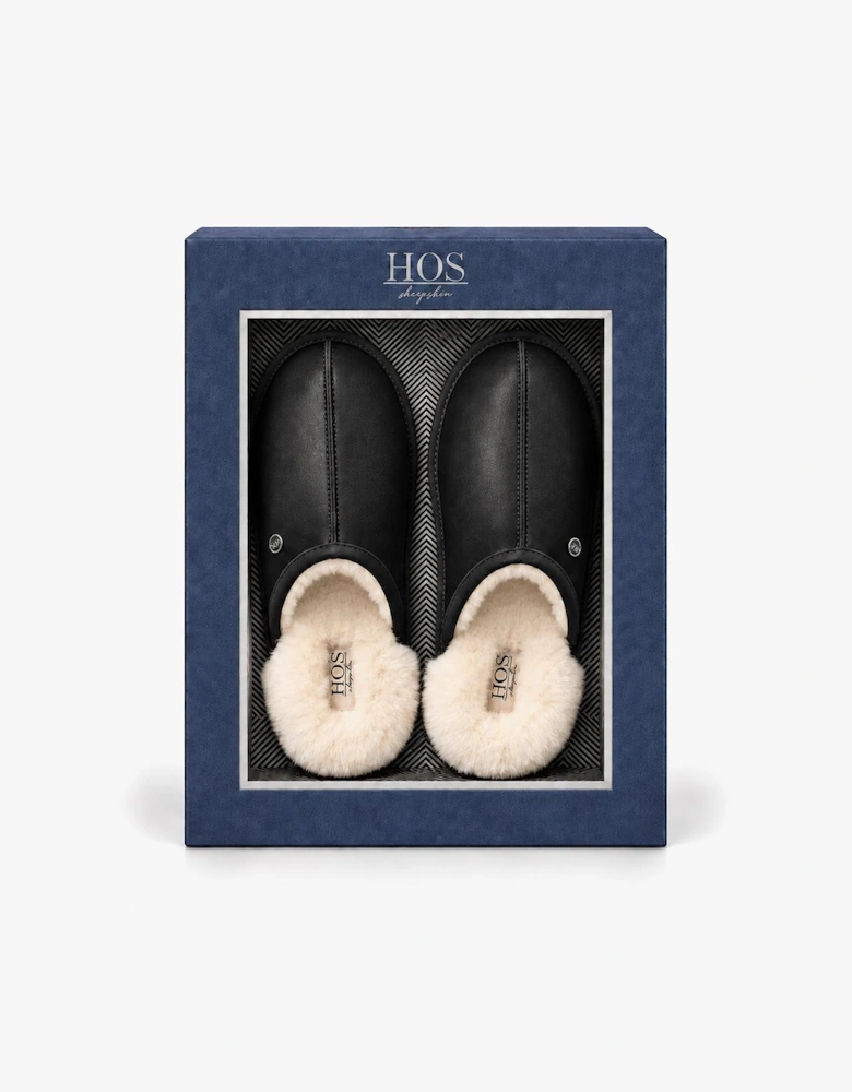 HOS Sheepskin EDWIN Mens Mules Black Leather