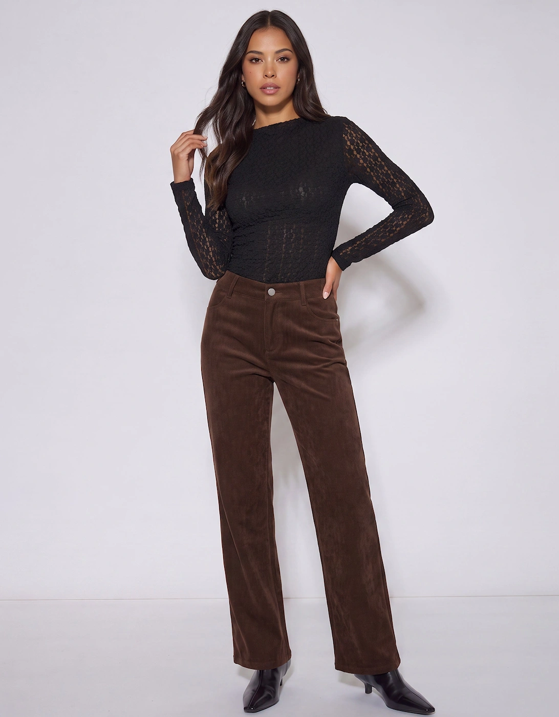 Gini London Women's Brown Cord Straight Leg Trousers - Size: 8