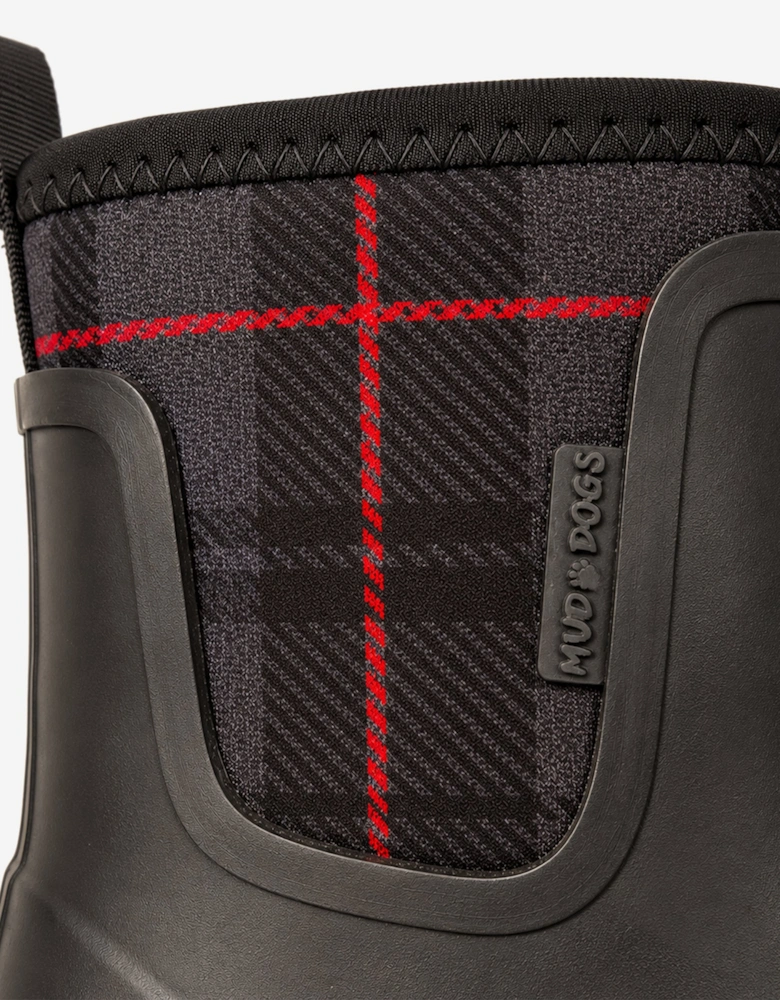 Mud Dogs BROOKE Womens Ankle Neoprene Wellies Black Check