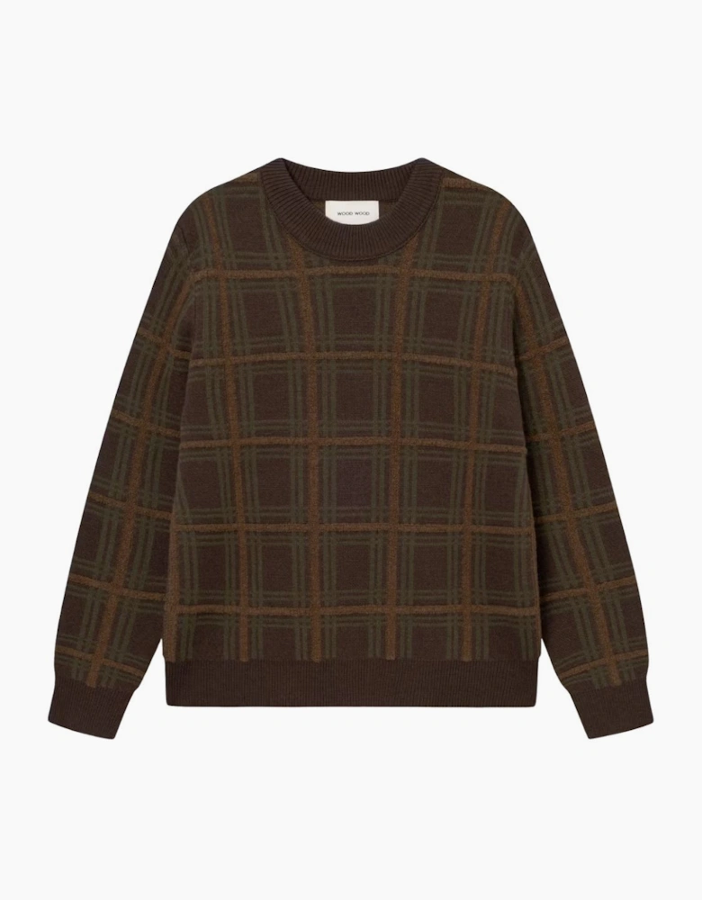 Wood Wood WWVim Brown Check Crewneck
