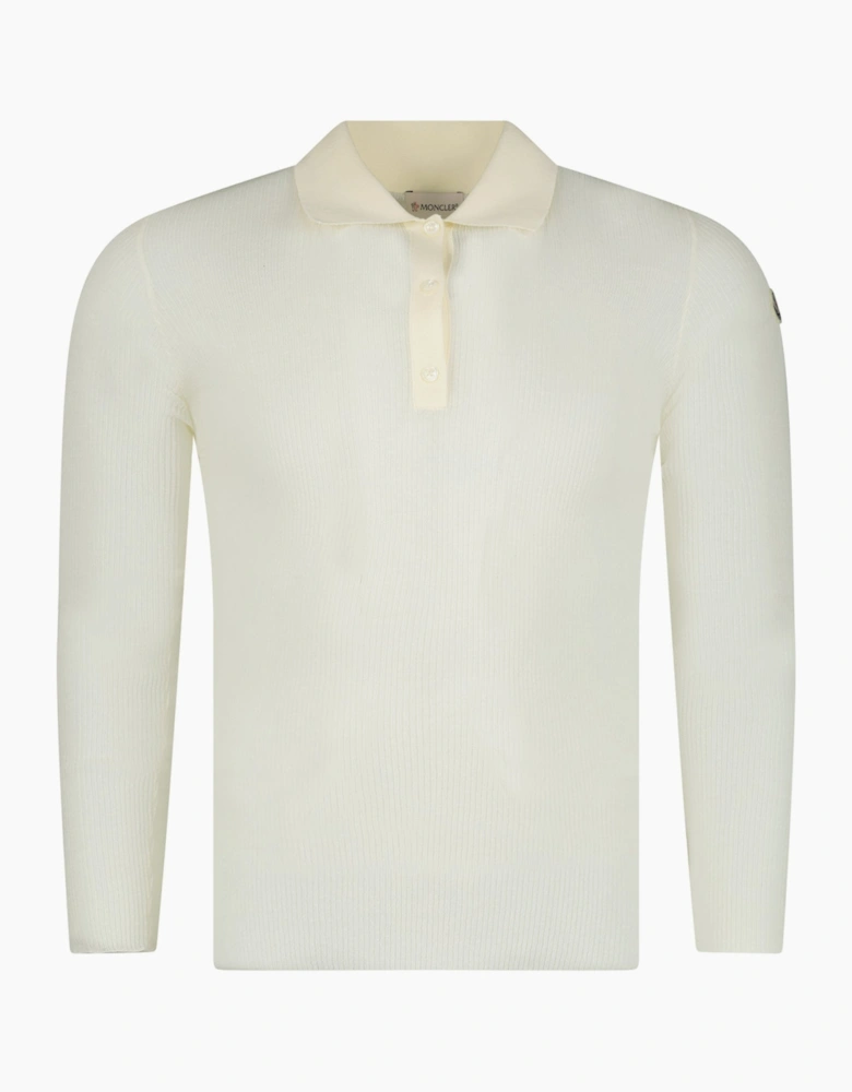 Moncler Long Sleeve Logo Polo Shirt in White