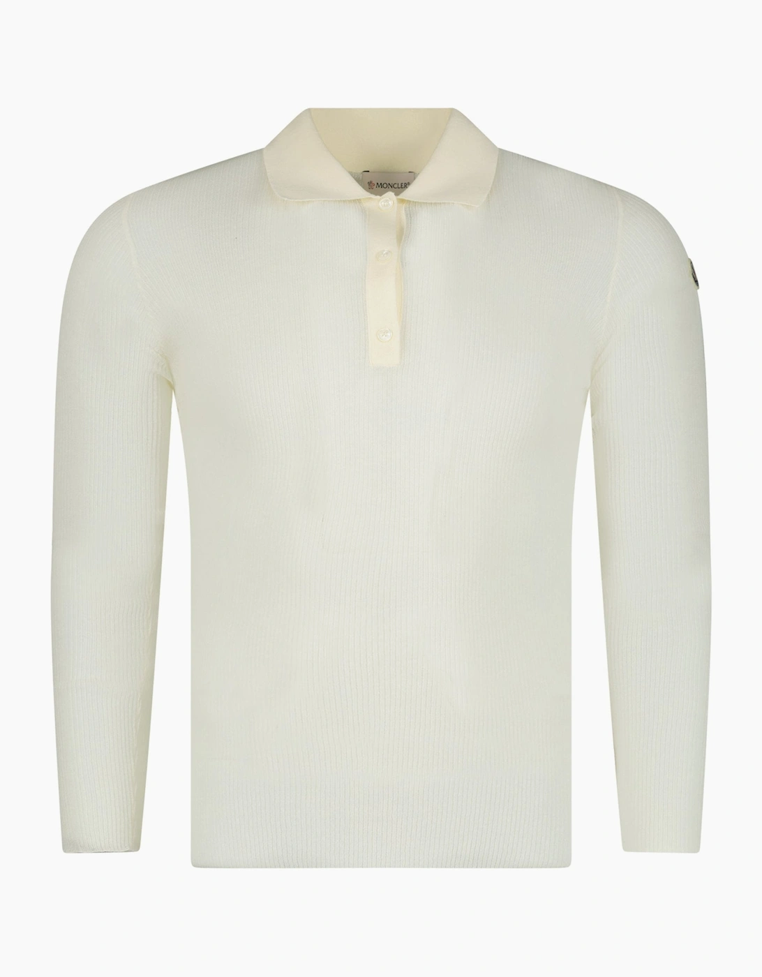 Moncler Long Sleeve Logo Polo Shirt in White