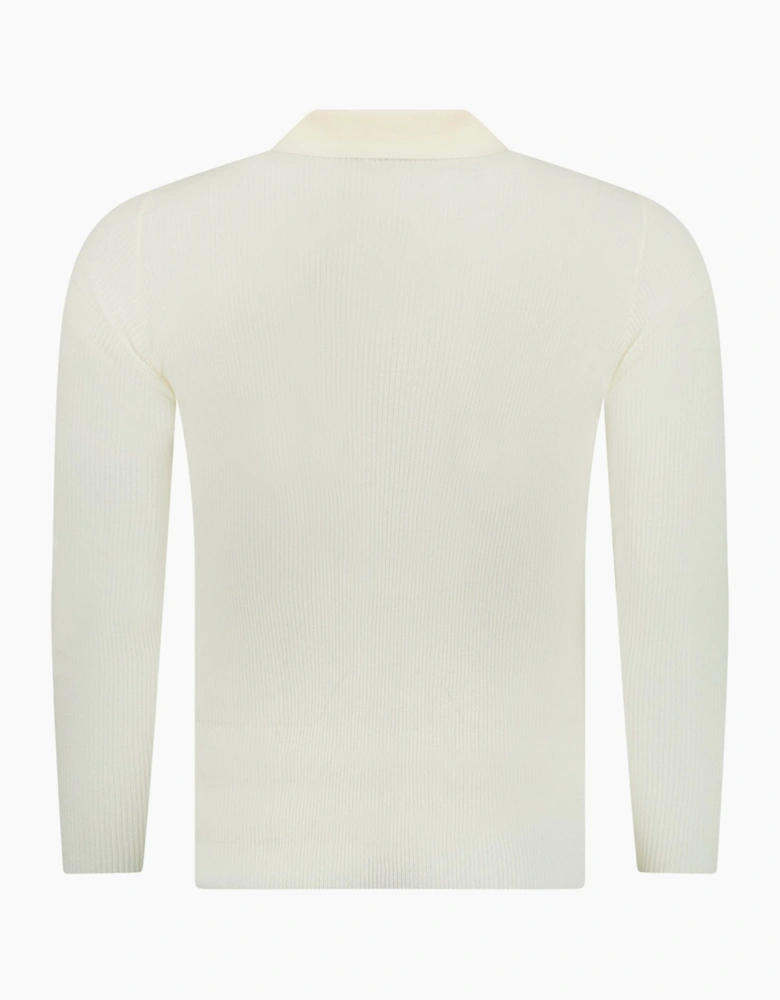 Moncler Long Sleeve Logo Polo Shirt in White
