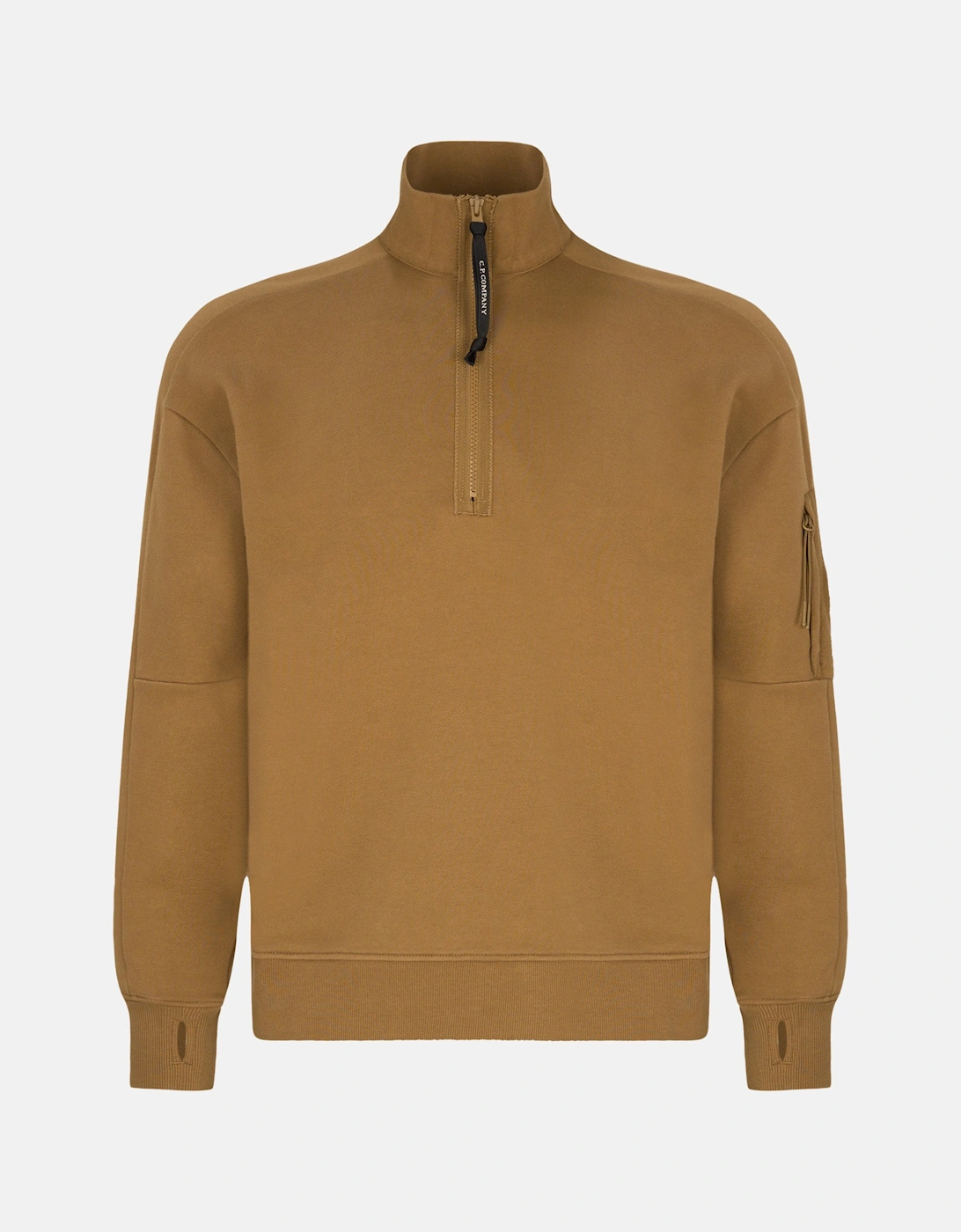 CP Company Men's Diagonal Raised 1/4 Zip Sweatshirt Brown/Beige - Size: S
