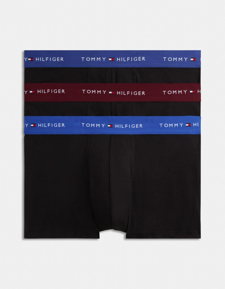 Tommy Hilfiger 3-Pack Logo Waistband Mens Trunks - Opulent Blue/Burgundy/Ancient Blue