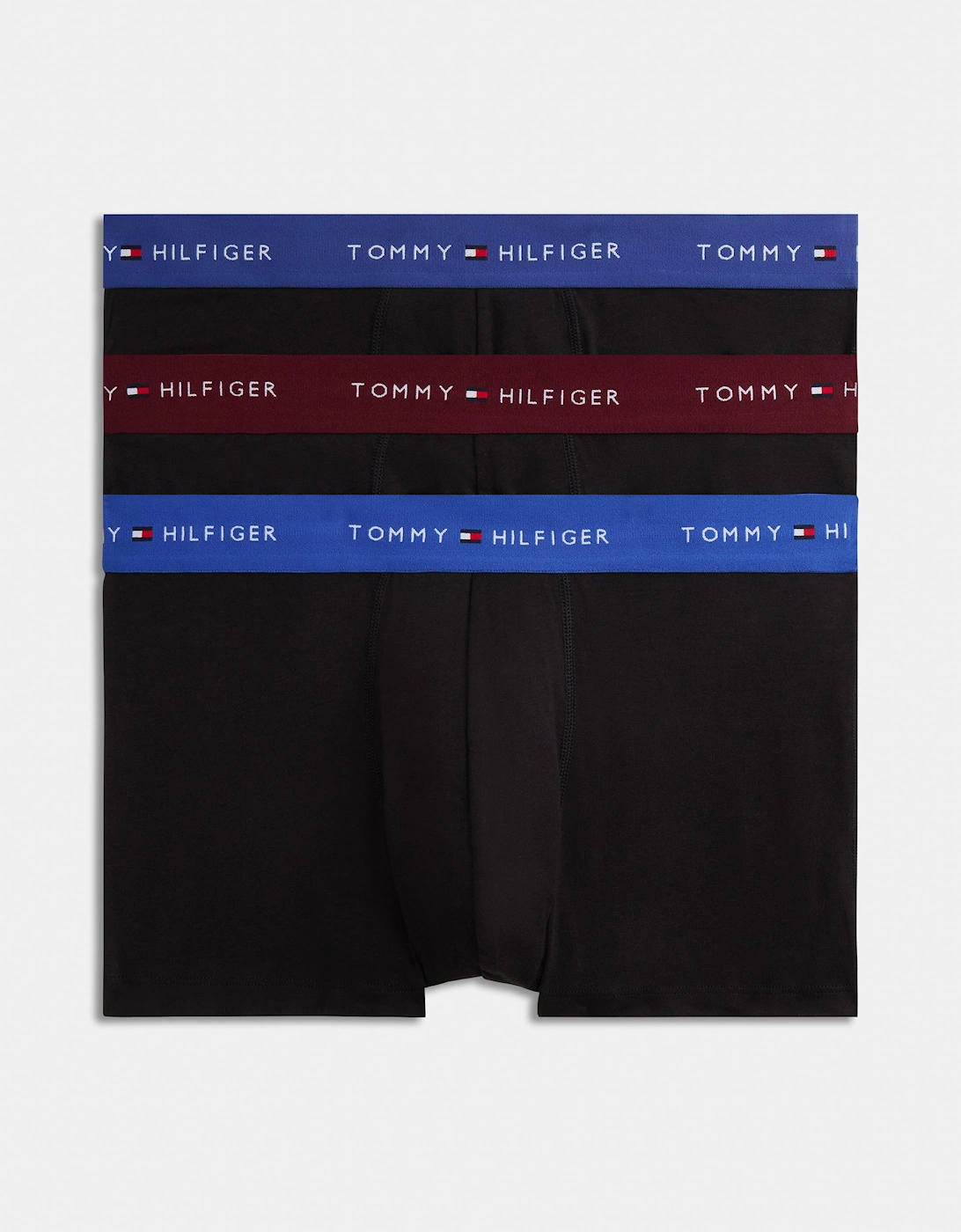 Tommy Hilfiger 3-Pack Logo Waistband Mens Trunks - Opulent Blue/Burgundy/Ancient Blue