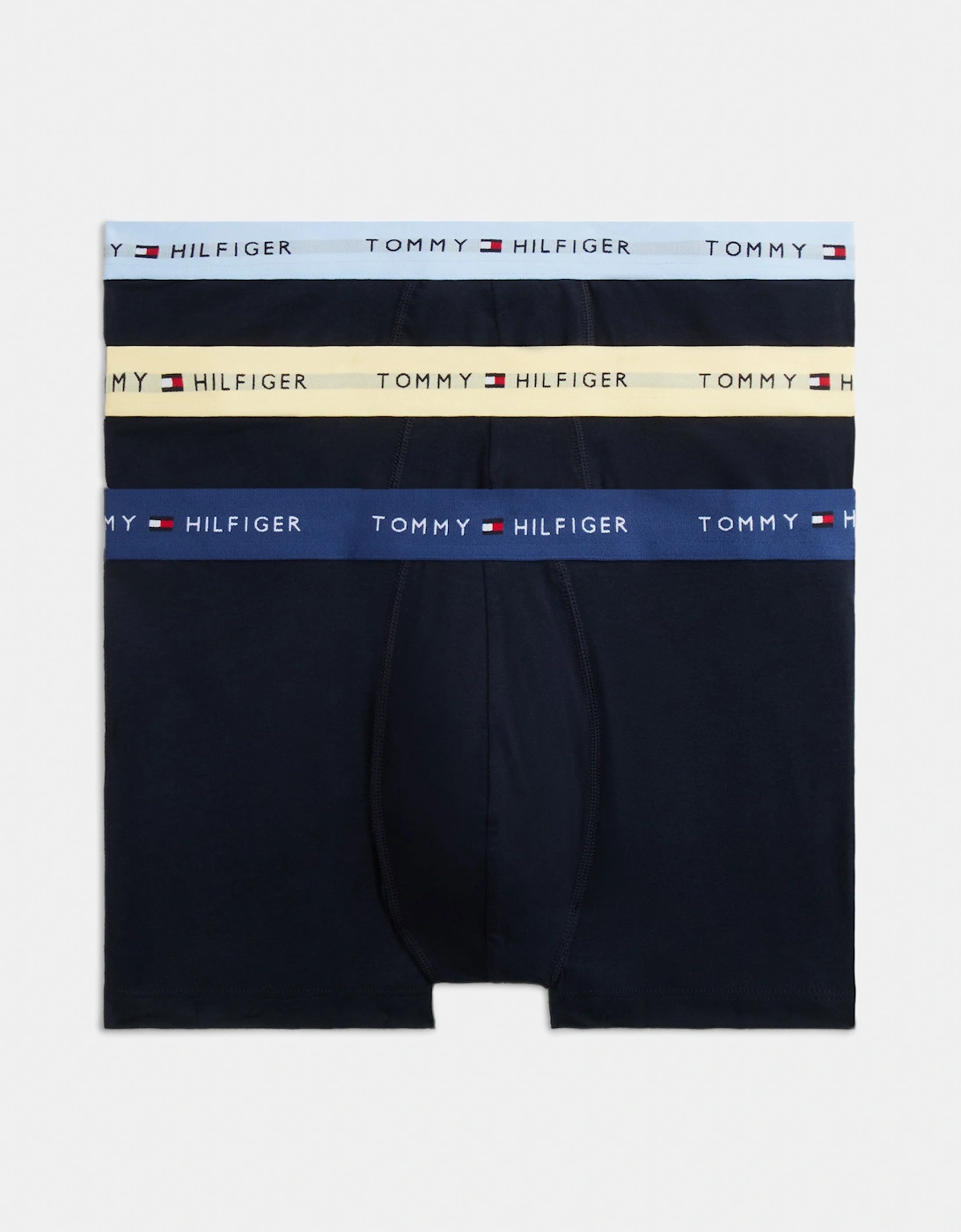Tommy Hilfiger 3-Pack Logo Waistband Mens Trunks - Light Daffodil/Blue Jean/Chambray Blue