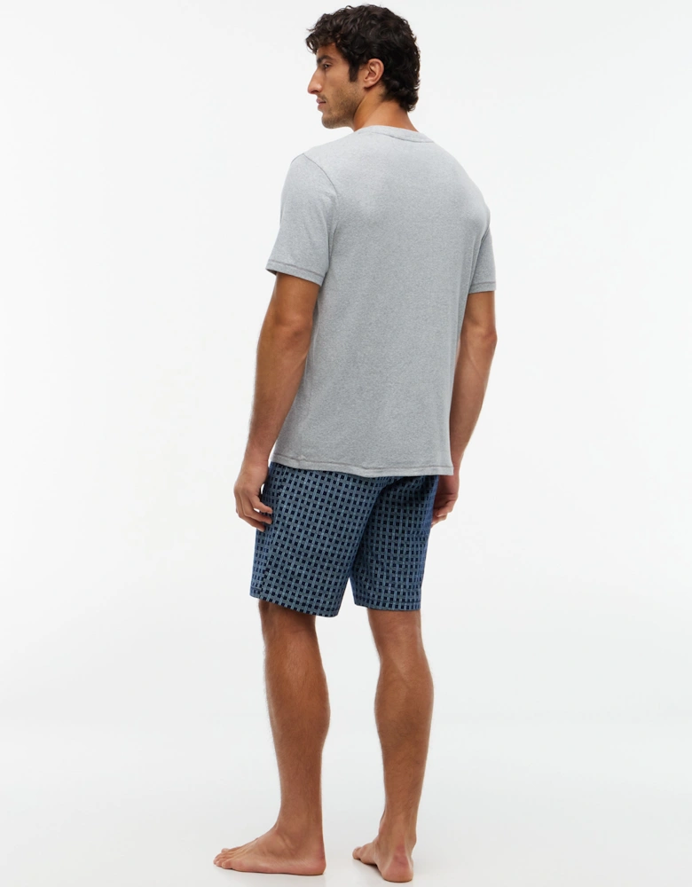 Tommy Hilfiger Short Jersey Print Mens Pyjama Set - White/Linear Flag Grid