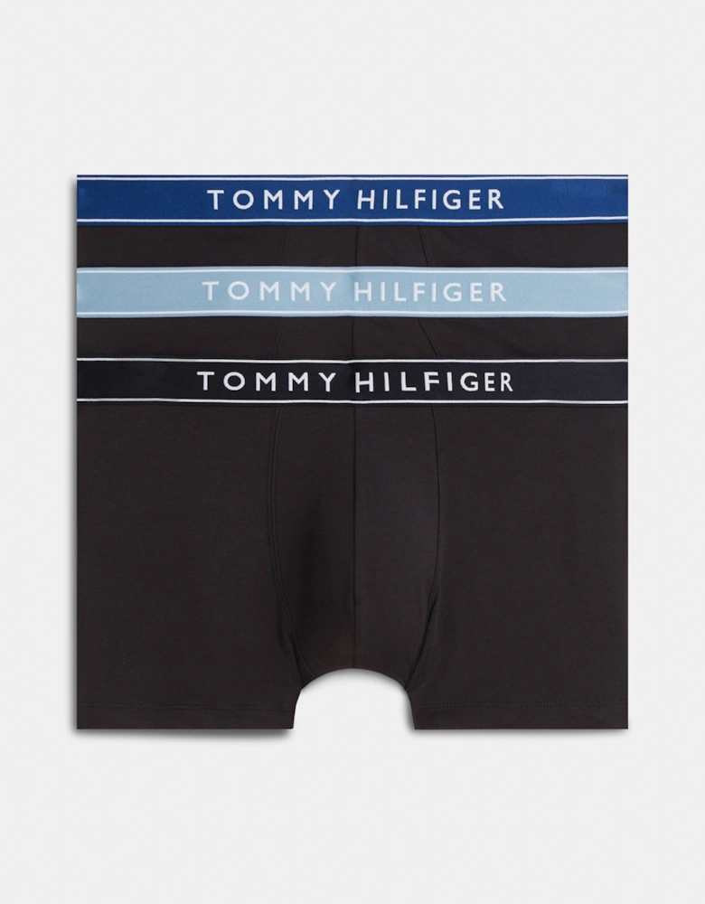 Tommy Hilfiger 3 Pack Waistband Logo Mens Trunks - Navy Blue/Opulent Blue/Brisk Blue