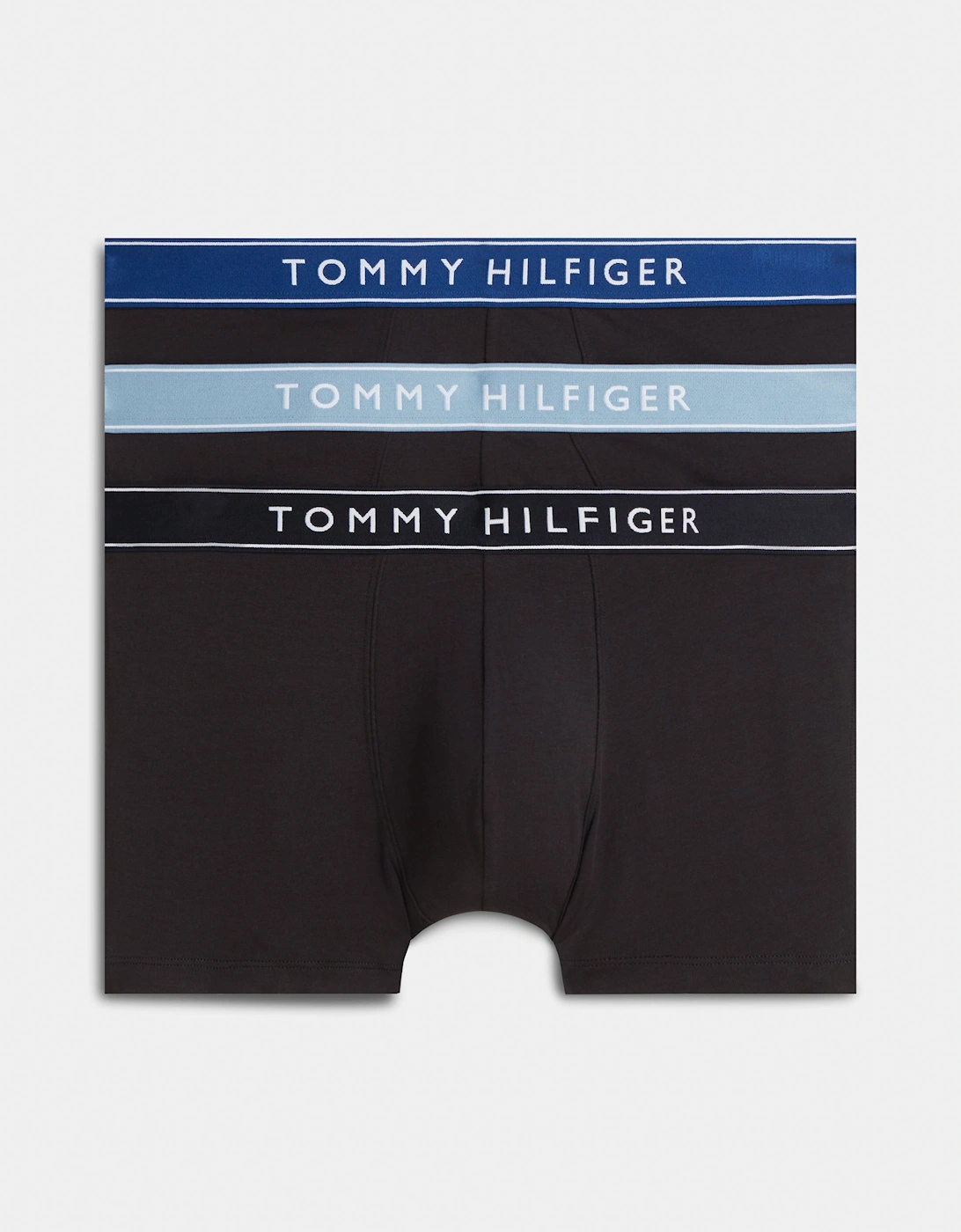 Men's Tommy Hilfiger 3 Pack Waistband Logo Mens Trunks - Navy Blue/Opulent Blue/Brisk Blue - Black - Size: 33/32/32/5/5.5/6.5/7/6/7.5