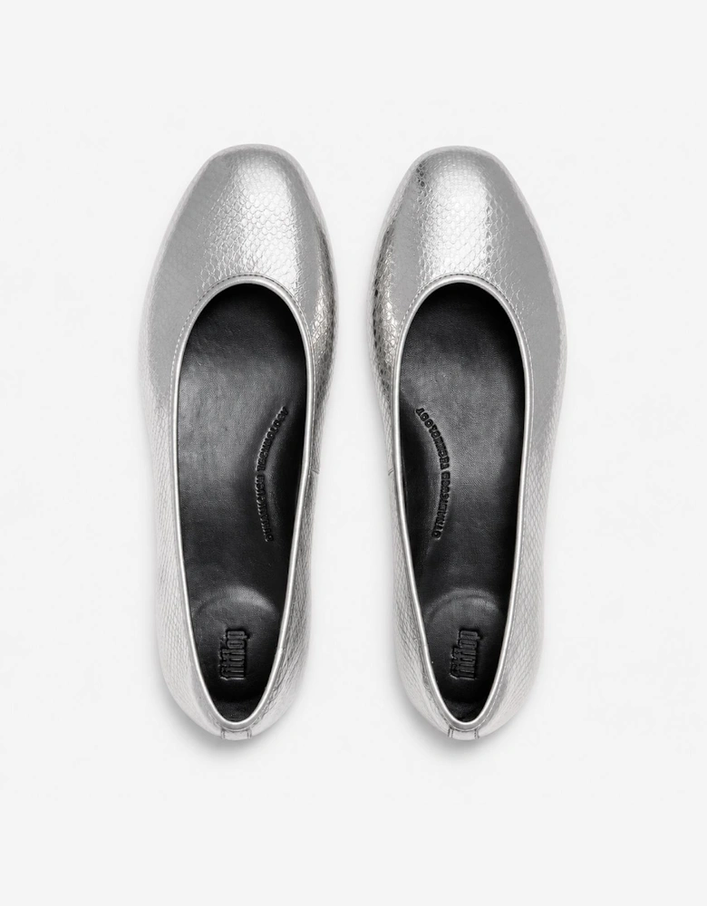 FitFlop DELICATO SNAKE METALLIC Womens Ballerina Shoes Silver