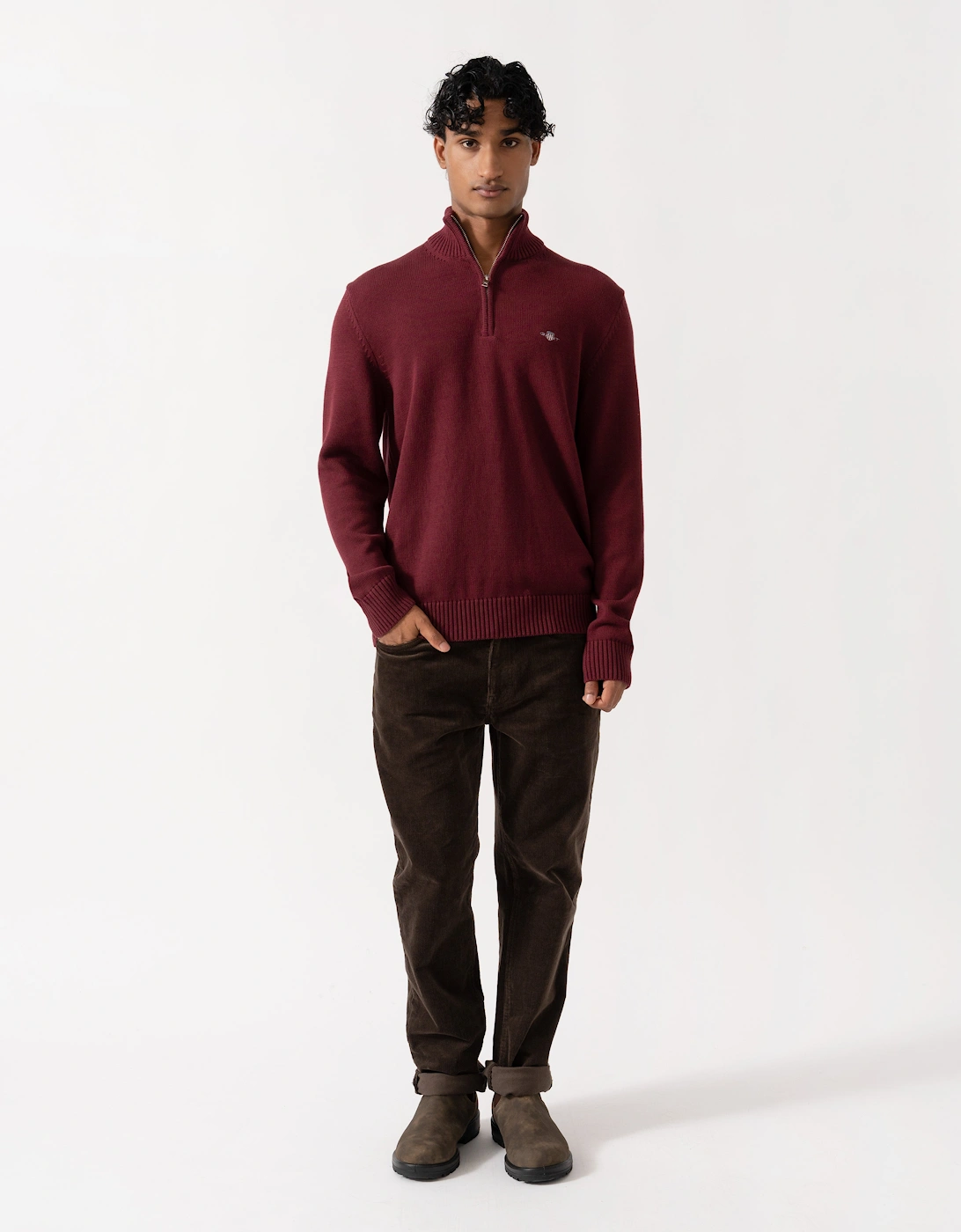 GANT Mens Casual Cotton Half Zip Jumper - 676 Deep Grape Wine