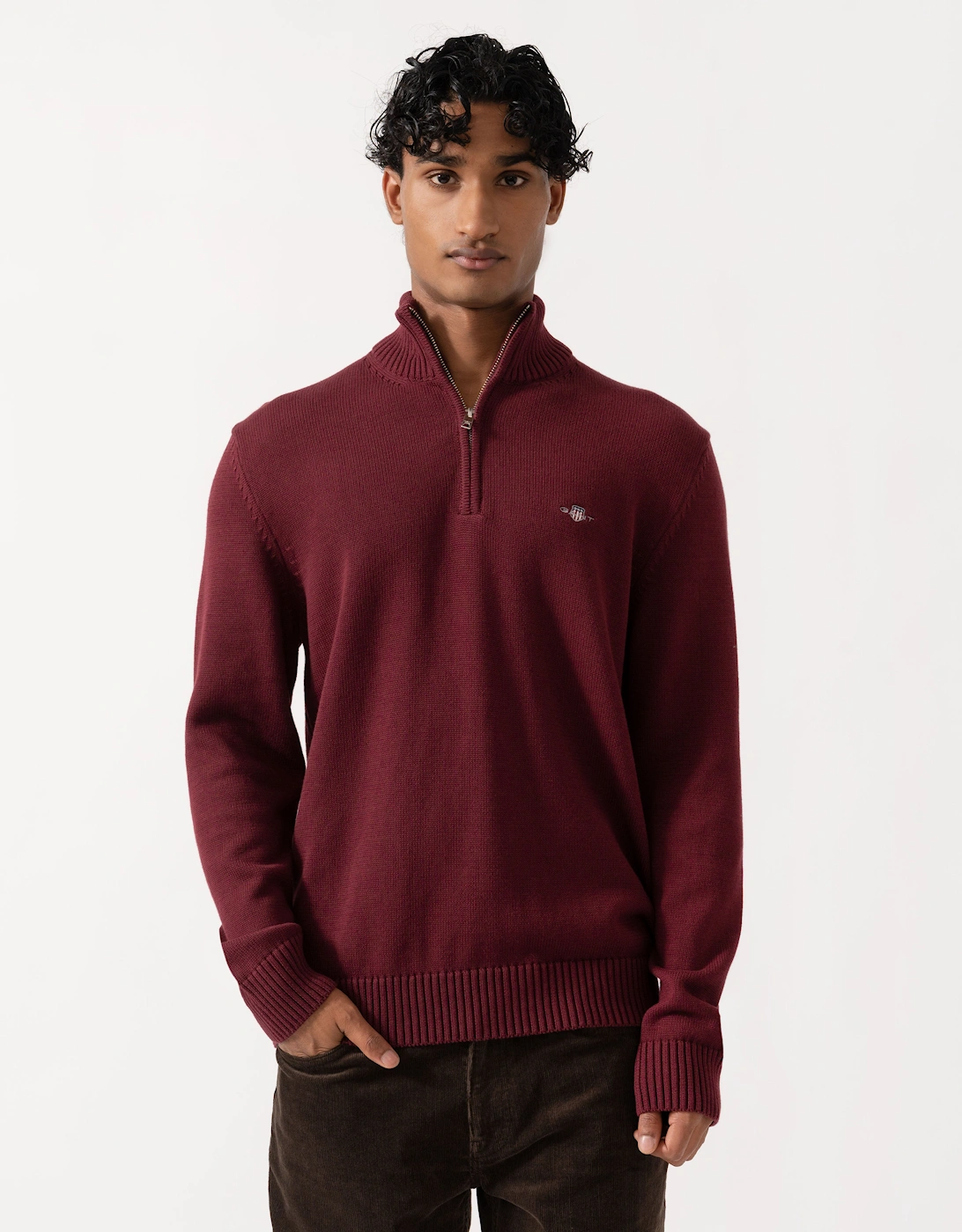 GANT Mens Casual Cotton Half Zip Jumper - 676 Deep Grape Wine