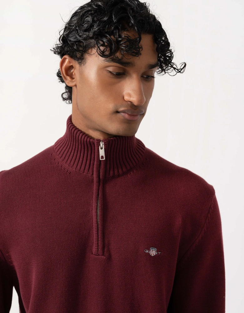 GANT Mens Casual Cotton Half Zip Jumper - 676 Deep Grape Wine
