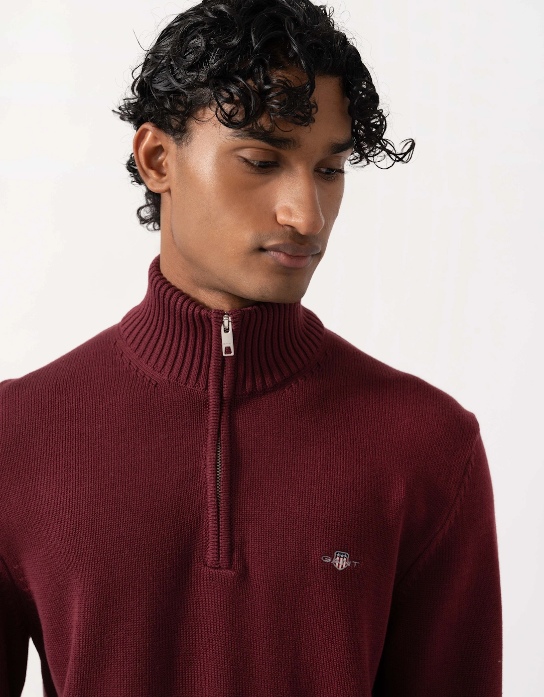 GANT Mens Casual Cotton Half Zip Jumper - 676 Deep Grape Wine