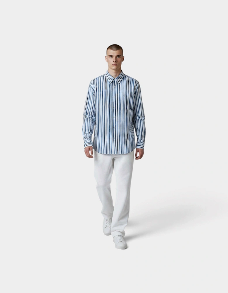 Watercolour Painted Stripe Shirt Blue White
