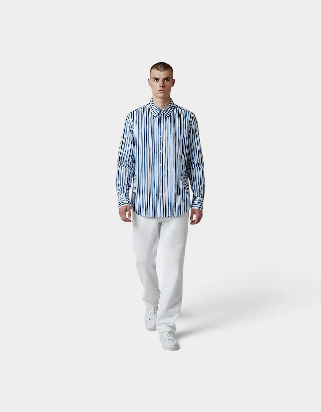 Watercolour Painted Stripe Shirt Blue White