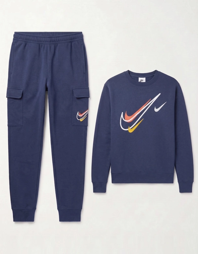 Nike Mens Multi Swoosh Crew Neck Full Tracksuit Set in Navy