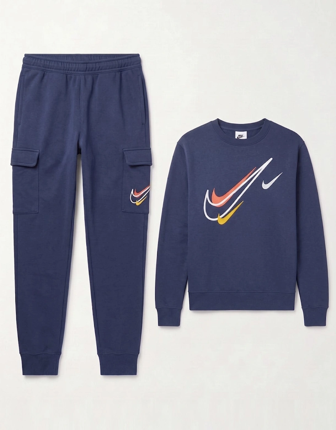 Nike Mens Multi Swoosh Crew Neck Full Tracksuit Set in Navy