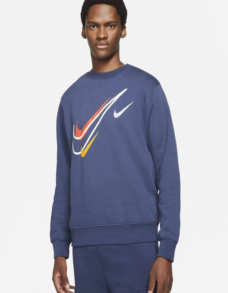 Nike Mens Multi Swoosh Crew Neck Full Tracksuit Set in Navy