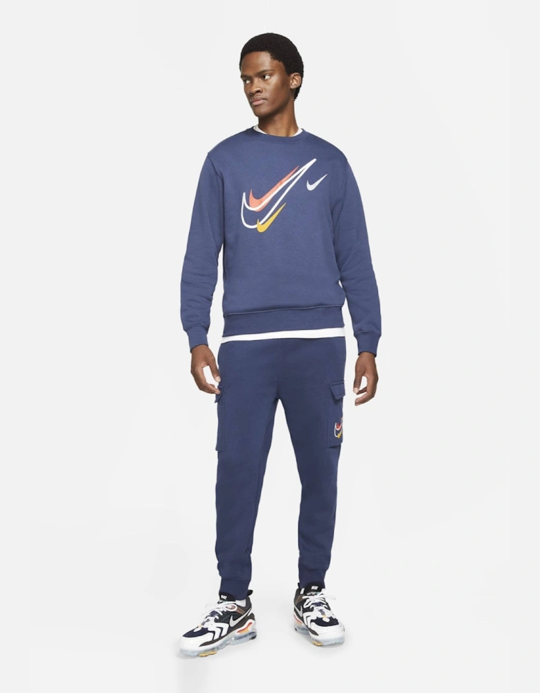 Nike Mens Multi Swoosh Crew Neck Full Tracksuit Set in Navy