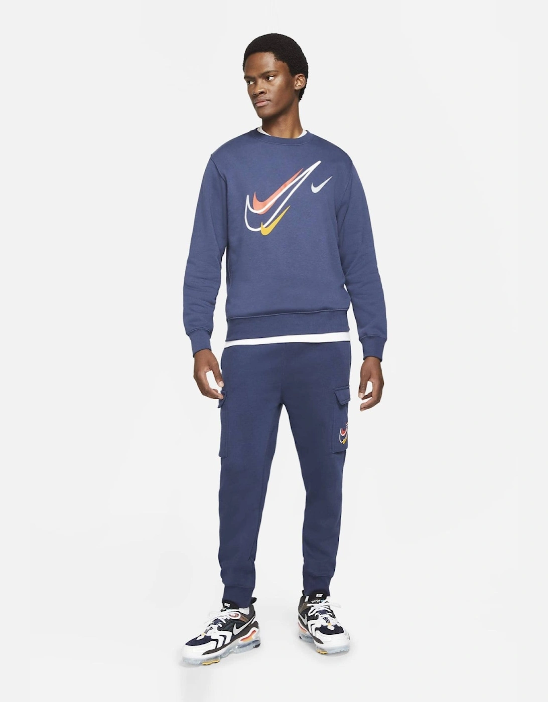 Nike Mens Multi Swoosh Crew Neck Full Tracksuit Set in Navy