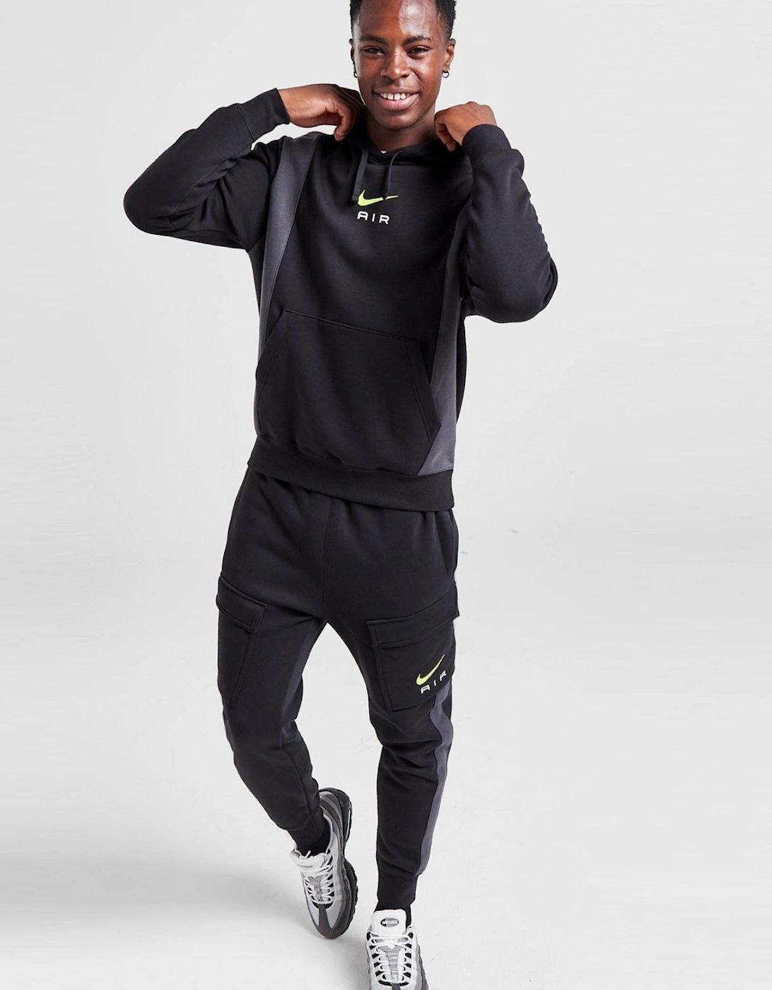 Nike Air Mens Panel Overhead Full Tracksuit Set in Black