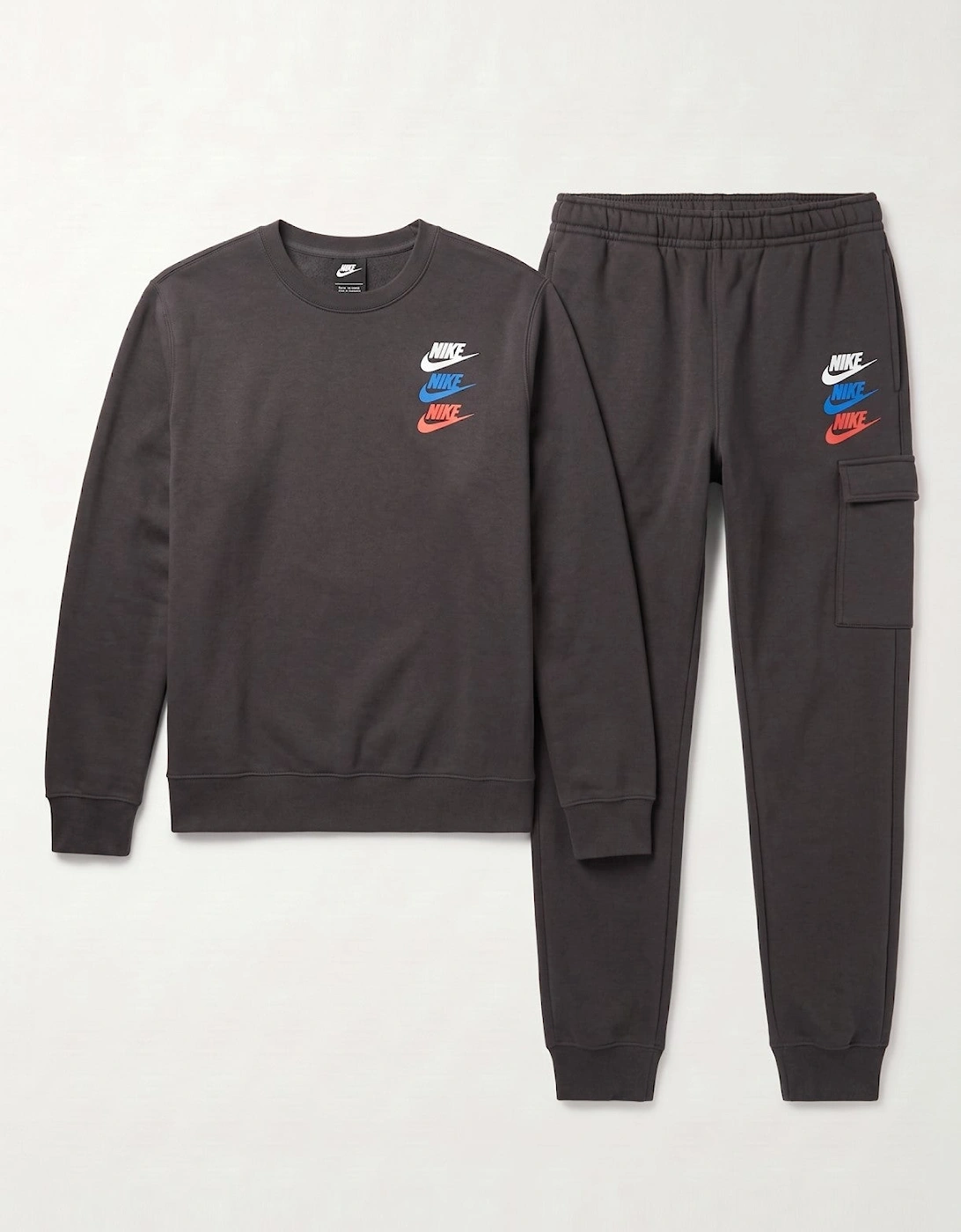 Nike Mens Standard Issue Fleece Crewneck Full Tracksuit Set in Dark Smoke Grey