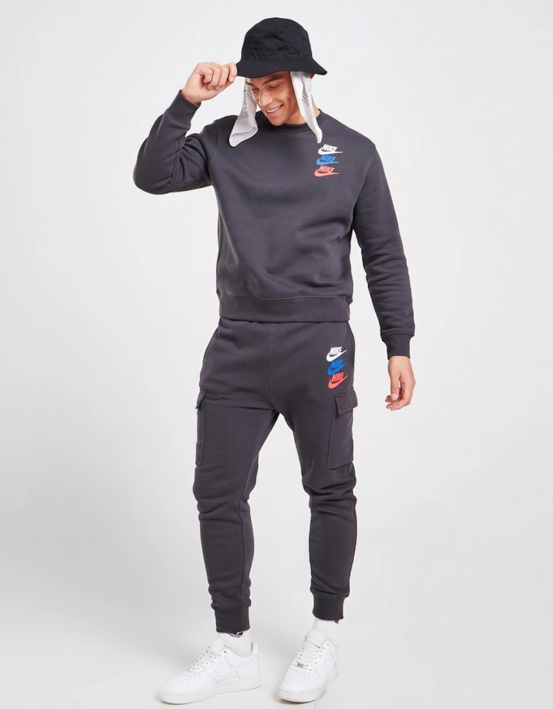 Nike Mens Standard Issue Fleece Crewneck Full Tracksuit Set in Dark Smoke Grey